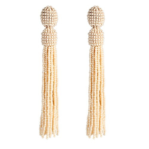 Bonnie Handmade Long Fringe Tassel Dangle Glass Seed Bead Drop Earrings 4 inch