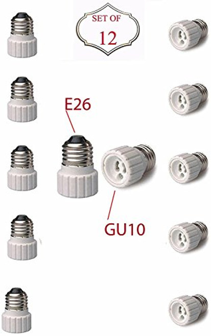 SleekLighting E26 to GU10 Adapters - Converts your Standard Screw-in Bulb (E26) to Pin Base Fixture (GU10) Maximum Watts and Voltage Capacity-Set of 12