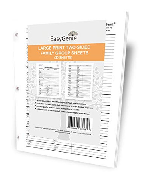 EasyGenie Large Print Two-Sided Family Group Sheets for Ancestry  30 Sheets  Archival-Quality Genealogy Forms