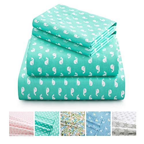Vonty Kids Bed Sheets Twin Green Baby Whales Printed Sheets for Boys  and  Girls Soft Lightweight Microfiber Easy Wash Bedding Set  1 Fitted Sheet  plus  1 Flat Sheet  plus  1 Pillowcase