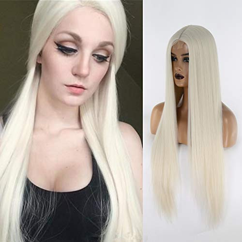 Towarm Platinum Blonde Wig Long Straight Synthetic Middle Lace Wigs for Women Heat Resistant Fiber Hair Middle Part None Lace Front Wig Daily Cosplay Wigs  24inch Platinum Blonde