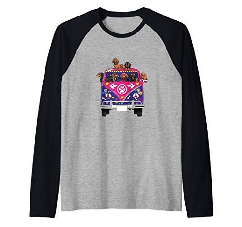 Peace Love Dogs Hippie Van Micro Bus - Great retro vannin Raglan Baseball Tee