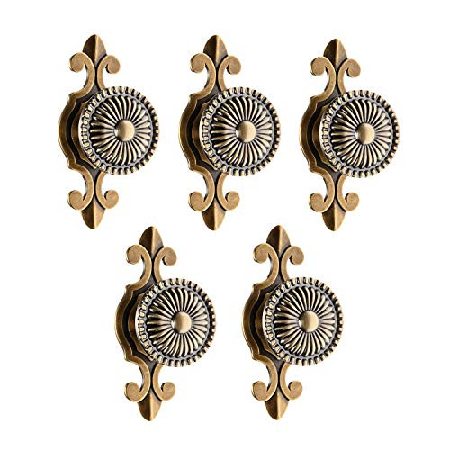 Kitchen Cabinet Knobs Pulls with Backplate 2 in 1 Retro Round Metal Knob Pull Handle for Antique Dresser Drawer Cabinet Cupboard Wardrobe Door Room Hardware Decoration5-Pack Bronze