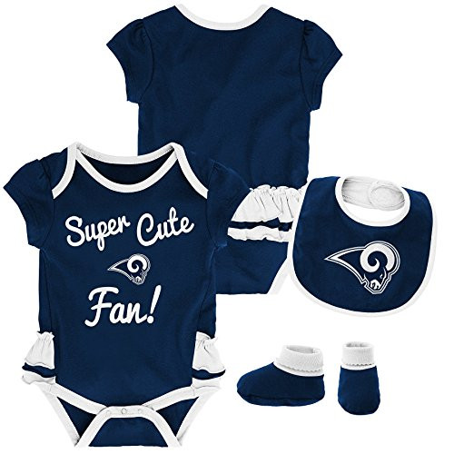 Outerstuff NFL NFL Los Angeles Rams Newborn and Infant Mini Trifecta Bodysuit Bib and Bootie Set Dark Navy 18 Months Outerstuff NFL NFL Los Angeles Rams Newborn and Infant Mini Trifecta Bodysuit Bib and Bootie Set Dark Navy 18 Months