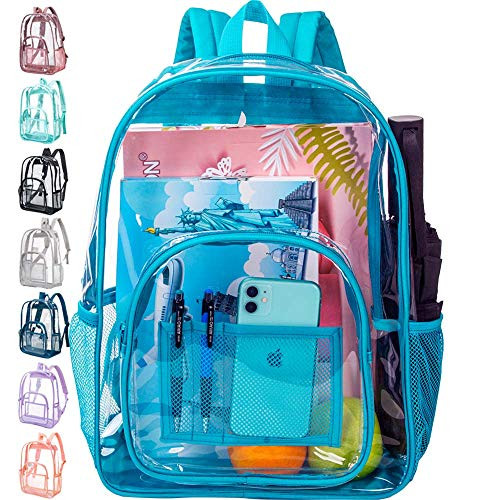 Clear Backpack Heavy Duty Through Bookbag for Women and Men 16 inch  Transparent Large Backpacks - Oil Blue