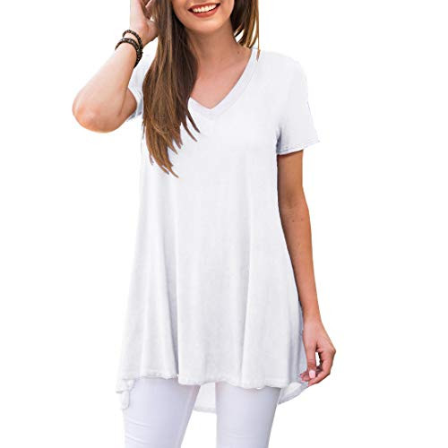 AWULIFFAN Womens Summer Short Sleeve V-Neck T-Shirt Short Sleeve Sleepwear Tunic Tops Blouse Shirts?WhiteLarge?