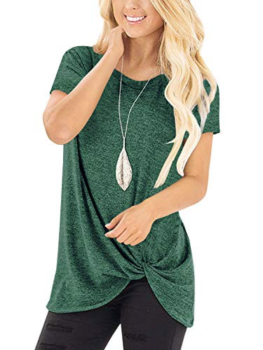 Womens Basic Blouse Tops Loose Casual Short Sleeve Workout T-Shirt Round Neck Tunic Green