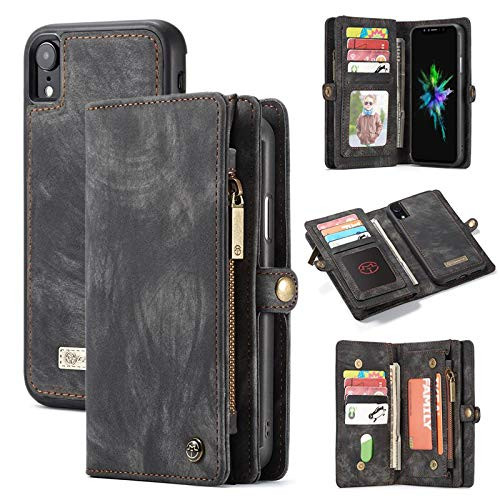 iPhone Xs MAX Wallet Case HYSJY Detachable Magnetic Leather Zipper Purse with Credit Card Slots Holder Wrist Strap Slim Shockproof Flip Cover for Apple iPhone Xs MAX  Black iPhone Xs MAX