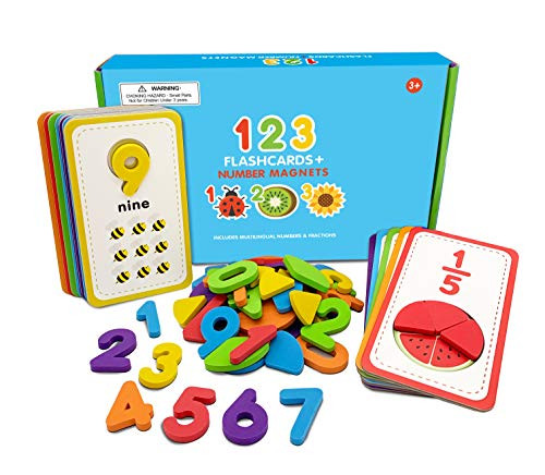 Curious Columbus Number Flashcards and Foam Number and Fraction Set. 20 Number Flash Cards with Magnetic 1-20 and Fractions. ABC Toddler Games to Learn to Count and Basic Level Math