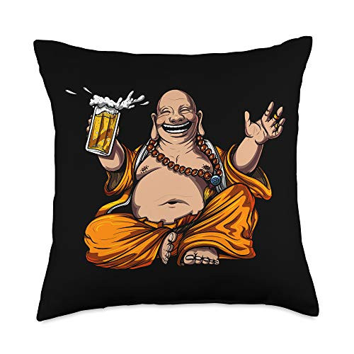 Green Fantasy Clothing Buddha Beer Drinking Yoga Meditation Funny Zen Namaste Party Throw Pillow 18x18 Multicolor