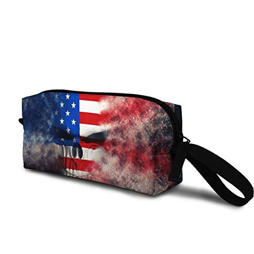 Angry American flag skull Cosmetic Bag Fashion Travel Makeup Bag Pouch Organizer Gift for Women Girls