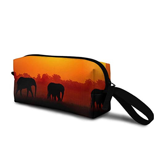 African Elephants at Sunset Cosmetic Bag Durable Travel Makeup Bag Pouch Organizer Gift for Women Girls