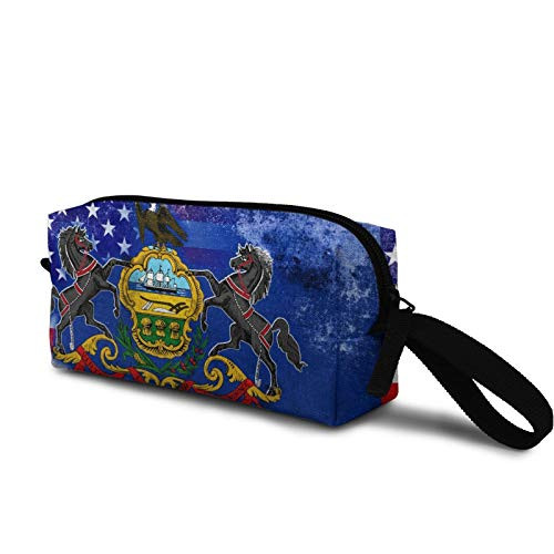 USA and Pennsylvania State Flag Cosmetic Bag Fashion Travel Makeup Bag Pouch Organizer Gift for Women Girls