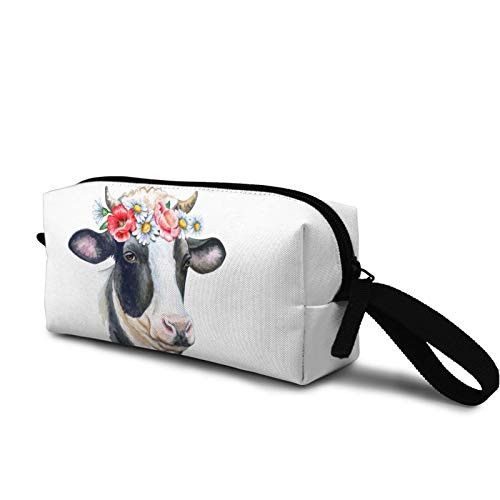 Cow portrait with flower wreath Cosmetic Bag Fashion Travel Makeup Bag Pouch Organizer Gift for Women Girls Cow portrait with flower wreath Cosmetic Bag Fashion Travel Makeup Bag Pouch Organizer Gift for Women Girls
