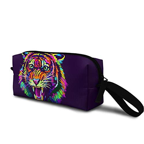 multicolored portrait tiger Cosmetic Bag Cute Travel Makeup Bag Pouch Organizer Gift for Women Girls