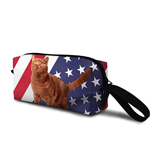 Portrait of a cat on USA flag Cosmetic Bag Fashion Travel Makeup Bag Pouch Organizer Gift for Women Girls Portrait of a cat on USA flag Cosmetic Bag Fashion Travel Makeup Bag Pouch Organizer Gift for Women Girls