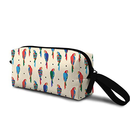 colorful parrot and black polka dots Cosmetic Bag Durable Travel Makeup Bag Pouch Organizer Gift for Women Girls