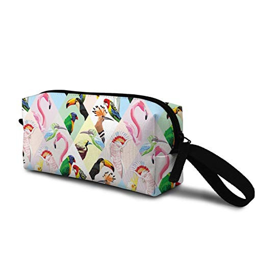 parrots pink flamingo toucan Cosmetic Bag Cute Travel Makeup Bag Pouch Organizer Gift for Women Girls