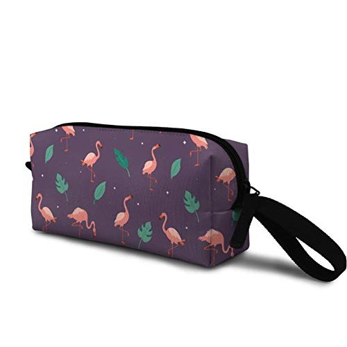 flamingos and tropical leaves Cosmetic Bag Cute Travel Makeup Bag Pouch Organizer Gift for Women Girls