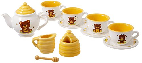 Schylling Honey Bear Porcelain Tea Set Pretend Role Play, Yellow