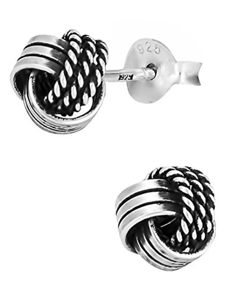 .925 Sterling Silver Oxidized Braided Love Knot Ball Stud Earrings for Women .925 Sterling Silver Oxidized Braided Love Knot Ball Stud Earrings for Women
