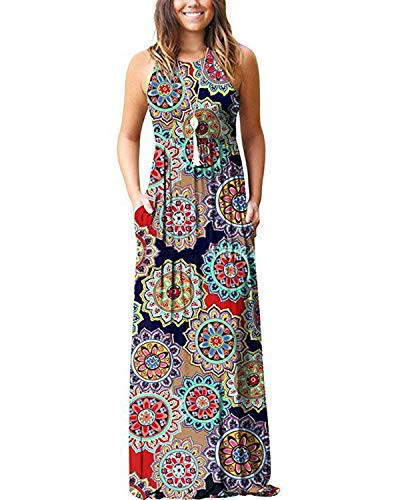 Kidsform Womens Loose Maxi Dress Short Sleeve Casual Kaftan Party Long Dresses Plain Solid with Pockets Navy Blue XL