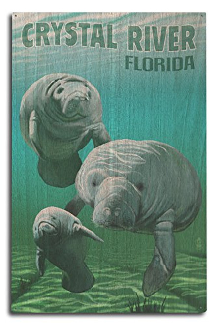 Lantern Press Crystal River Florida - Manatees  10x15 Wood Wall Sign Wall Decor Ready to Hang