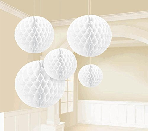 Amscan Traditional Wedding Honeycomb Ball Party Decorating Kit, White, Paper, Pack of 5