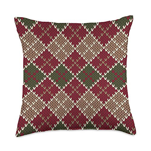 Christmas Tee Styley Christmas Red Green Ugly Knit Pattern Throw Pillow 18x18 Multicolor