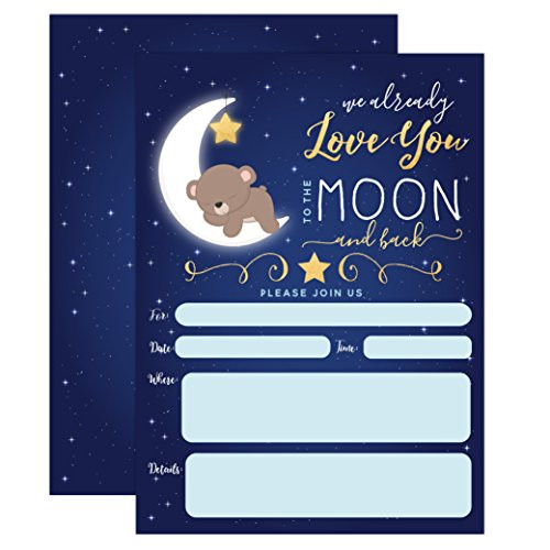 Boy Baby Shower Invitation, Love You To the Moon and back Baby Shower Invitation, Bear Baby Shower invite, Twinkle Twinkle Little Sar, 20 Fill in Invitations and Envelopes