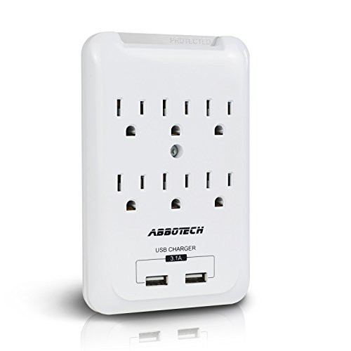 AbboTech Multi Outlet Wall Mount Adapter Surge Protector With 6AC Outlets And Dual 3.1A USB Charging Ports, 900 Joules Surge Suppression,White,ETL Certified