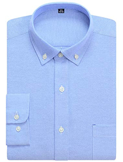 J.VER Men's Casual Oxford Dress Shirt Long Sleeve Regular Fit Cotton Button Down Shirt - Color:431 Blue, Size:Large