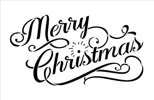 Merry Christmas Stencil by StudioR12   Elegant Vintage Word Art - Reusable Mylar Template   Painting Chalk Mixed Media   Use for Journaling DIY Home Decor - Choose Size  18 inch  x 11 inch