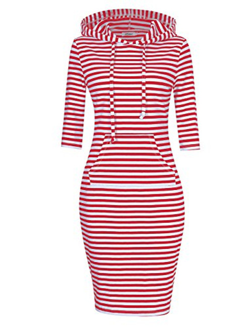 MISSKY Women Stripe Pocket 3 4 Sleeve Slim Sweatshirt Pullover Womens Dresses  MRed White
