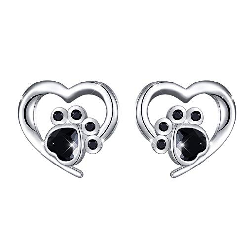 925 Sterling Silver Cute Heart CZ Cat Puppy Dog Black Paw Print Stud Earrings Gift for Women Teens  Nickel Free