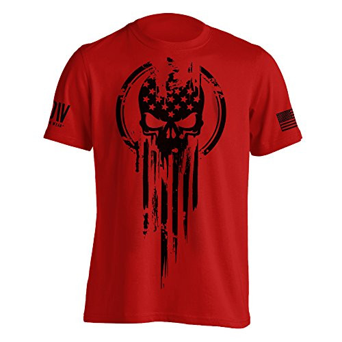 American Warrior Flag Skull Military T-Shirt XXX-Large Red