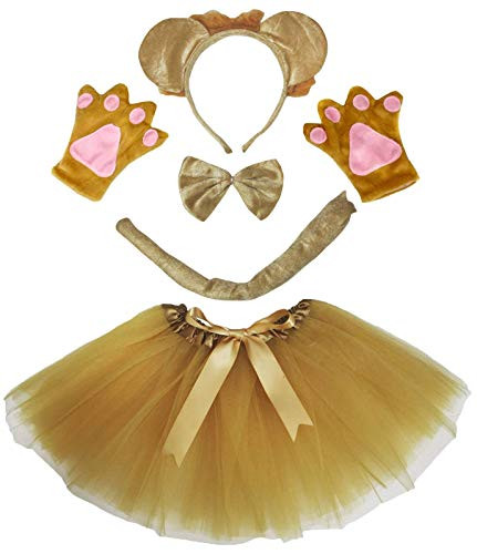 Petitebella Combined Cutie Animals Headband Bowtie Tail Tutu 5pc Girl Costume 1-5y  Lioness One Size