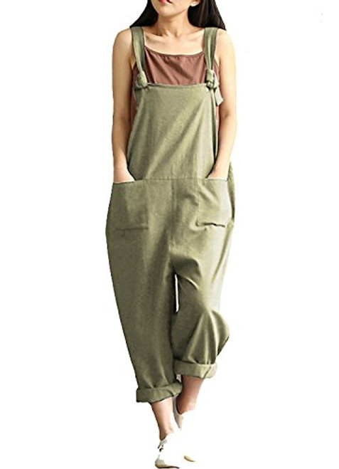 Aedvoouer Womens Casual Jumpsuits Overalls Baggy Bib Pants Plus Size Wide Leg Rompers XL Green