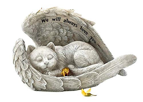 Bellaa 22878 Sleeping Angel Cat with Wings Garden Statue 9 inch Sympathy Pet Memorial