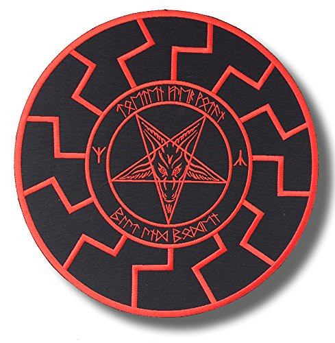 Black sun pentagram runes b r - embroidered back patch 28 X 28 cm