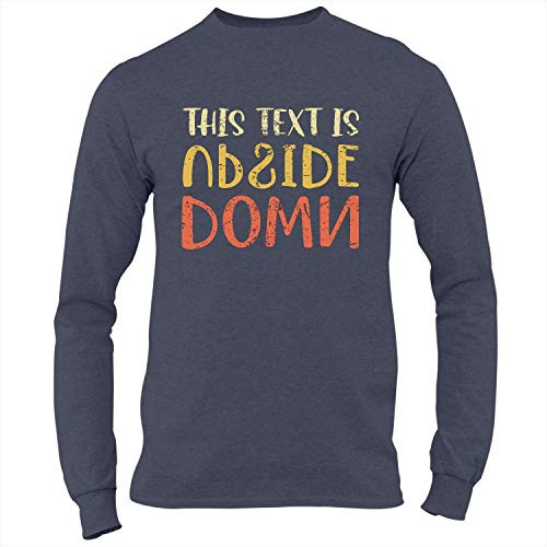 T-Crafts Funny Upside Down This Text is Upside Down Long Sleeve  Navy X-Large