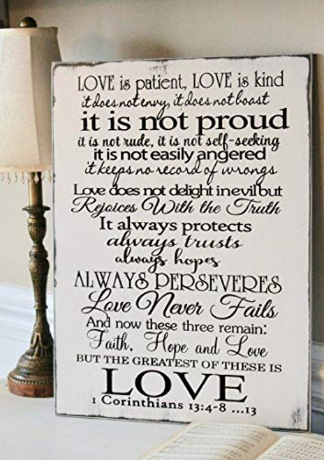 CELYCASY Love is Patient Love is Kind - 1 Corinthians 13 Wood Sign - Rustic Wedding Decor - Gift for The Couple - Carved Wood Plaque