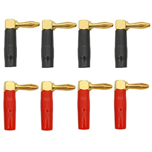 Eightnoo Banana Plugs, 4mm 90 Degree Right Angle Screw Type Banana Plug for amplifier/speaker connections Gold Plated (8 Pack)