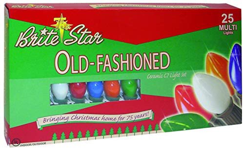 Brite Star 25 Count Ceramic C7 Old Fashioned Light Set, Green Wire, Multicolor