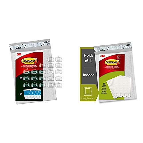 Command Outdoor Light Clips 20 Clips 24 Strips  AW017-20NA  - Easy to Open Packaging  and  Picture Hanging Strips Large White 14-Pairs