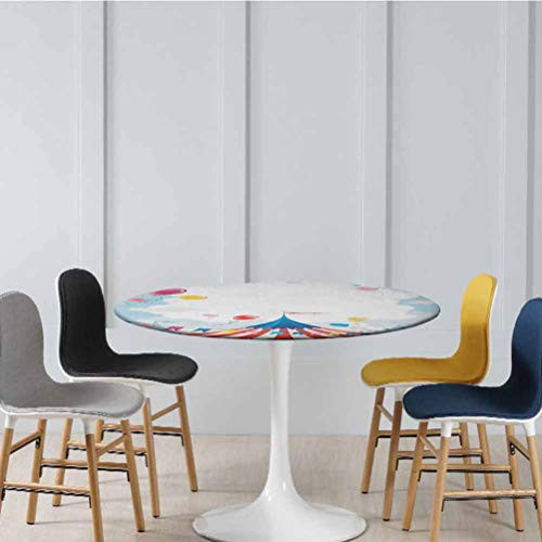 Tablecloths Circus Day Canvas Tents Stratus Cloudy Summer Entertainment Festive Season Theme Elastic Edged Waterproof Table Cover No Fabric Draping Down for Puppy to Grab Diameter - 39 Inch