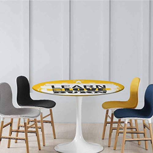 Elasticized Tablecloth Learn to Love The Burn Text on Grungy Backdrop Fit Athlete with Barbell Elastic Edged Fitted Table Cover No Fabric Draping Down for Puppy to Grab Marigold Diameter - 39 Inch