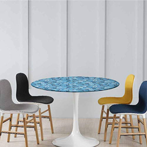 Elasticized Table Cover Swirled Mix Flower Petals Background Shabby Chic Style Classical Artsy Image Table Cover No Fabric Draping Down for Puppy to Grab Dark Blue Diameter - 39 Inch