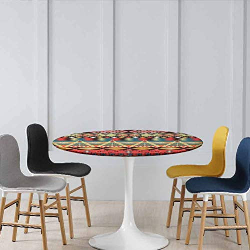 ThinkingPower Table Covers Classic Traditional Aztec Pattern Image Bird Flower Arrow Natural Nice Fitted Tablecloth No Fabric Draping Down for Puppy to Grab Multicolor Diameter - 39 Inch