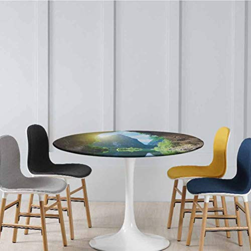 Tablecloths Mountain and Sky View from the Grotto Viatnemese Tam Coc Park Myst Nature Photo Durable Wipe-Clean Table Cover No Fabric Draping Down for Puppy to Grab Multi Diameter - 39 Inch